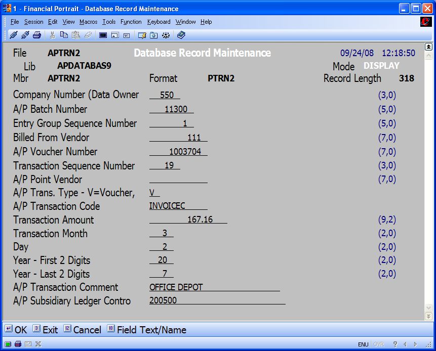 WRKRCD Example for DB2/400