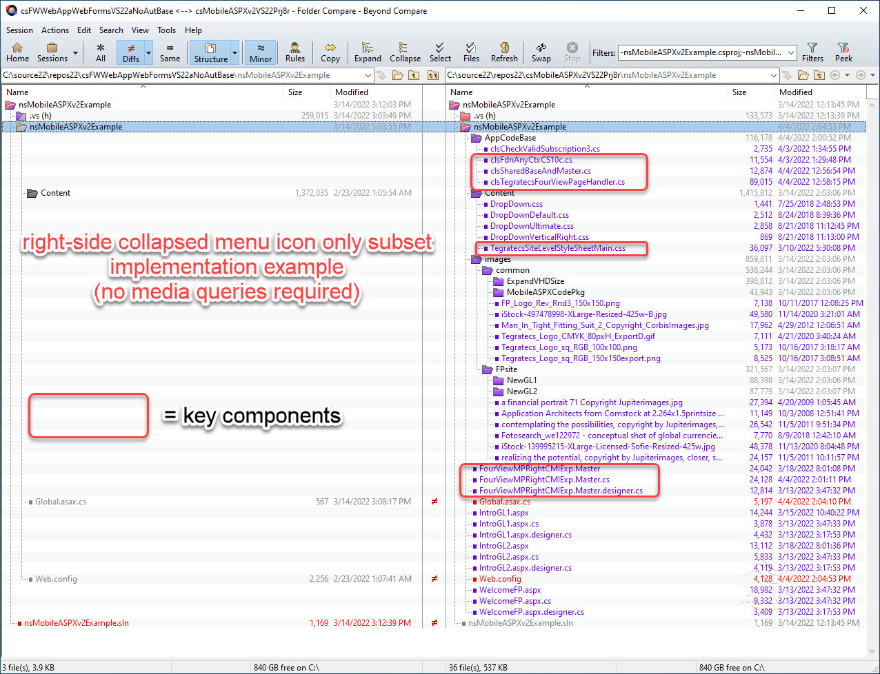 project component changes for master page strategy using right-side collapsed menu and Mobile ASPX 4 view technique without bootstrap (v2.2 project 8 Implementation Example 1)