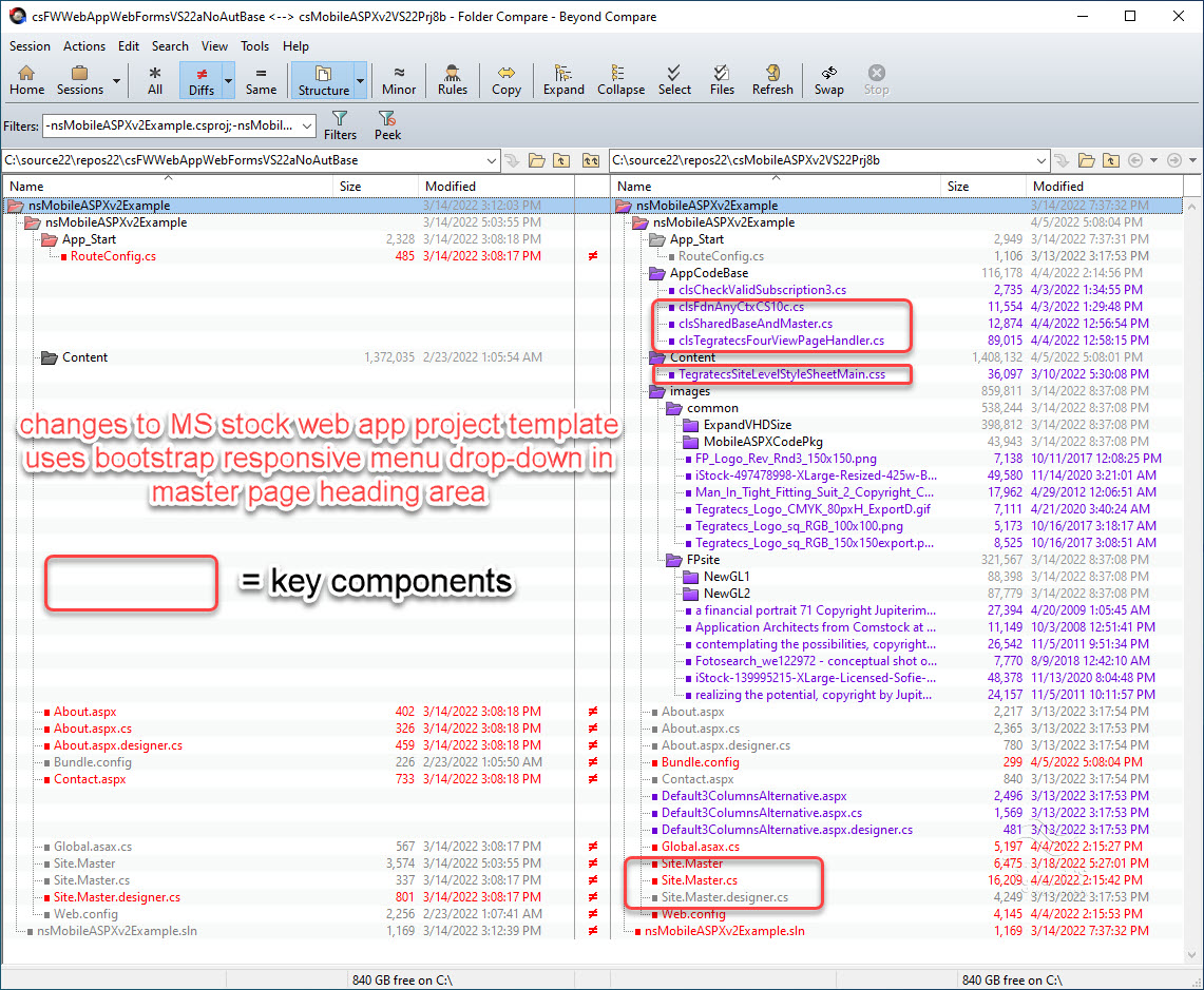 project component changes for master page strategy using responsive bootstrap drop-down menu and Mobile ASPX 4 view technique in content page (v2.2 project 8 Implementation Example 3)