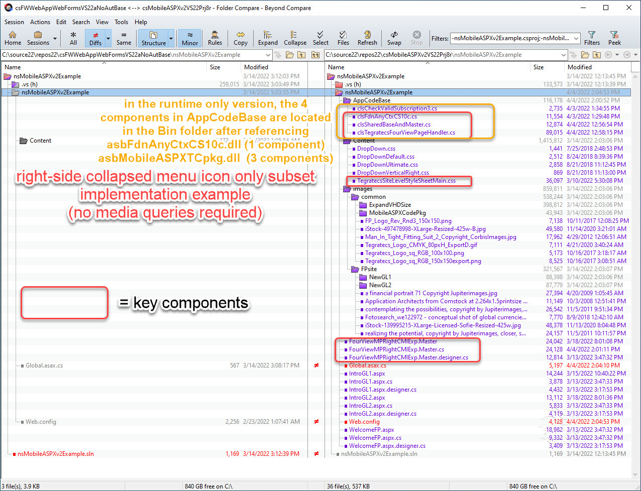 project component changes for master page strategy using right-side collapsed menu and Mobile ASPX 4 view technique without bootstrap (v2.2 project 8 Implementation Example 1)